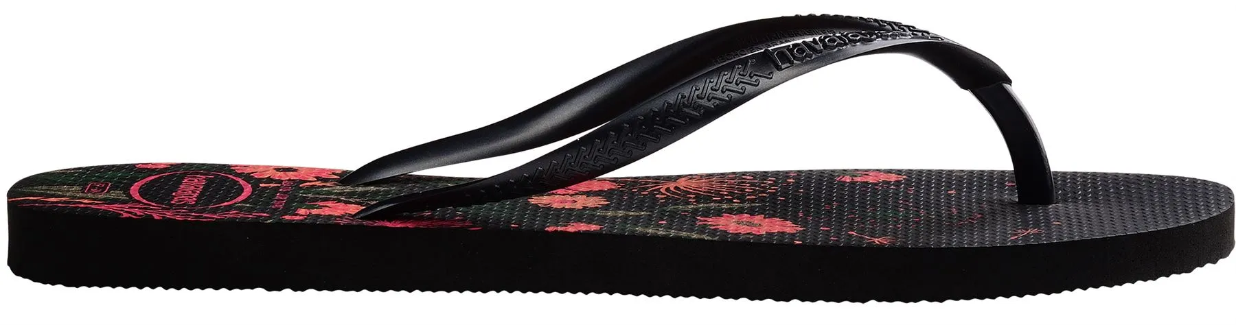 Havaianas Slim Organic Black Pink Floral Womens Flip Flops